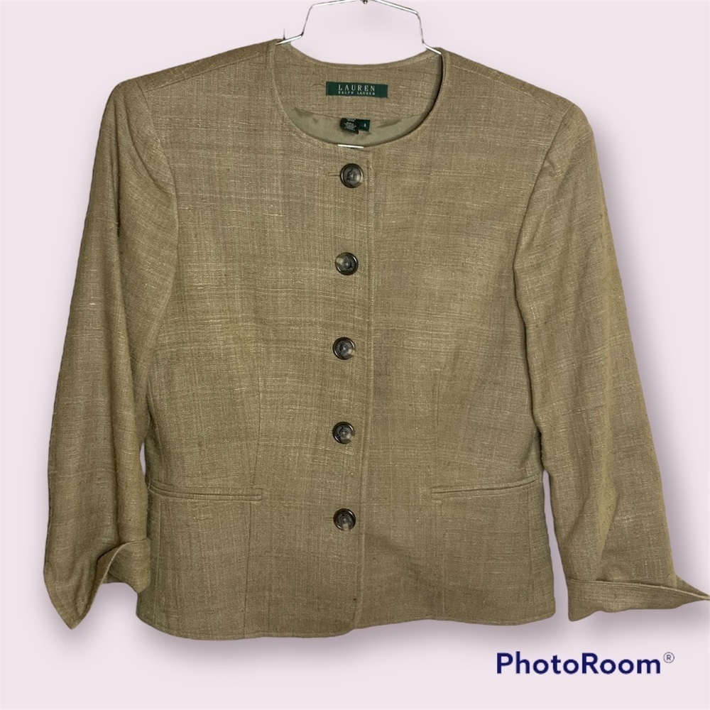 LAUREN by Ralph Lauren 100% Silk Tan Jacket size 6​